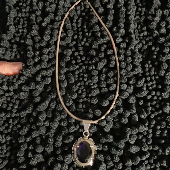 Native American Navajo Sterling Carl Quintana Amethyst 2 1/4” Pendant 18” Omega - Picture 3 of 4